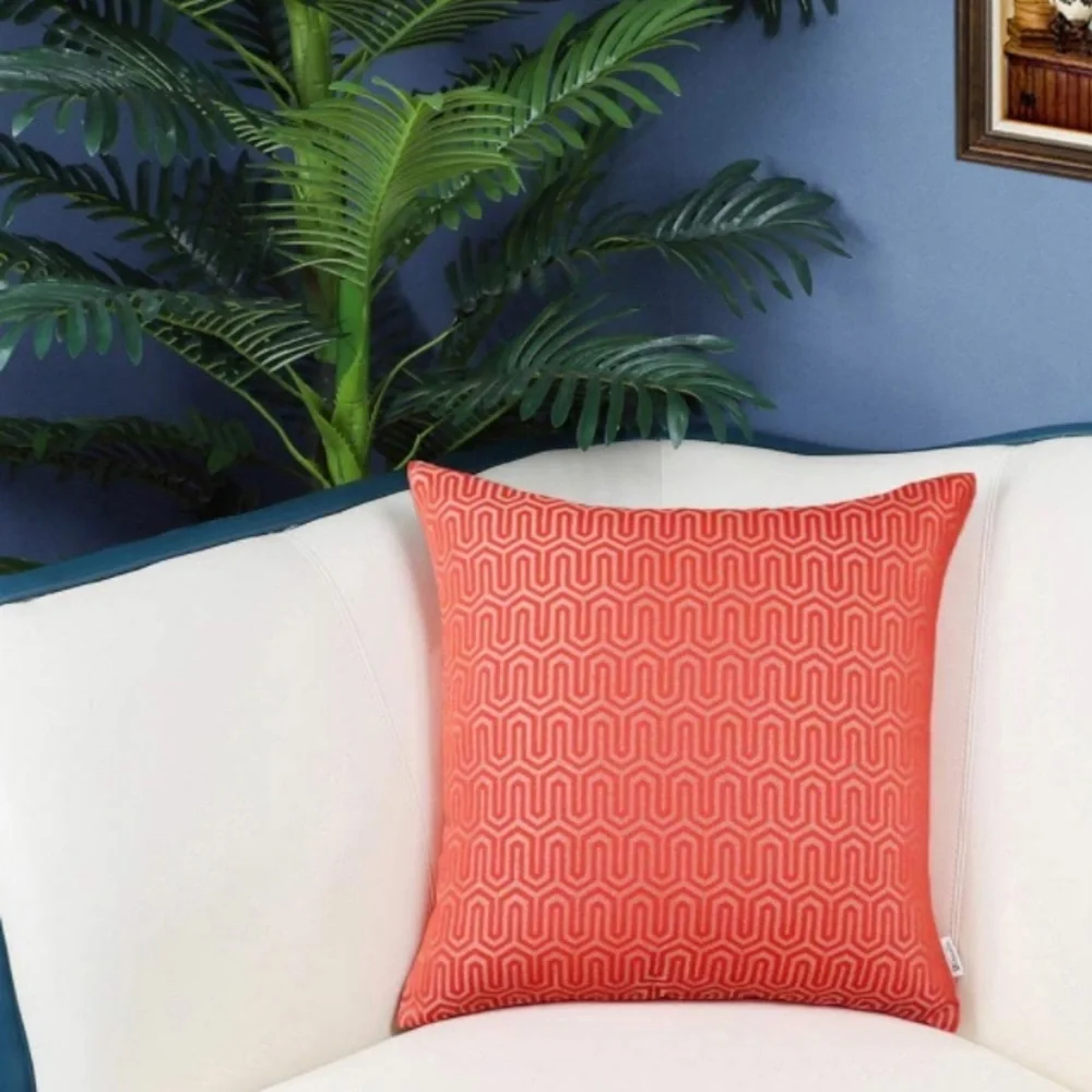 🎉HP | Luxury Home | Coral & Gold Geometric Design Jaquard Throw Pillow Covers